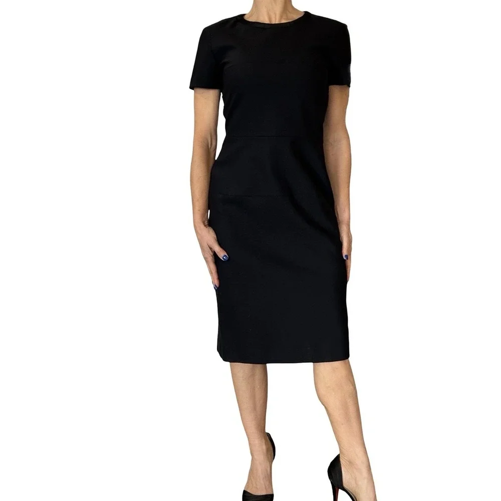 Stella Mccartney Black Stretch Dress Short‎ Sleeve  Crew Neck Sheath  42 6